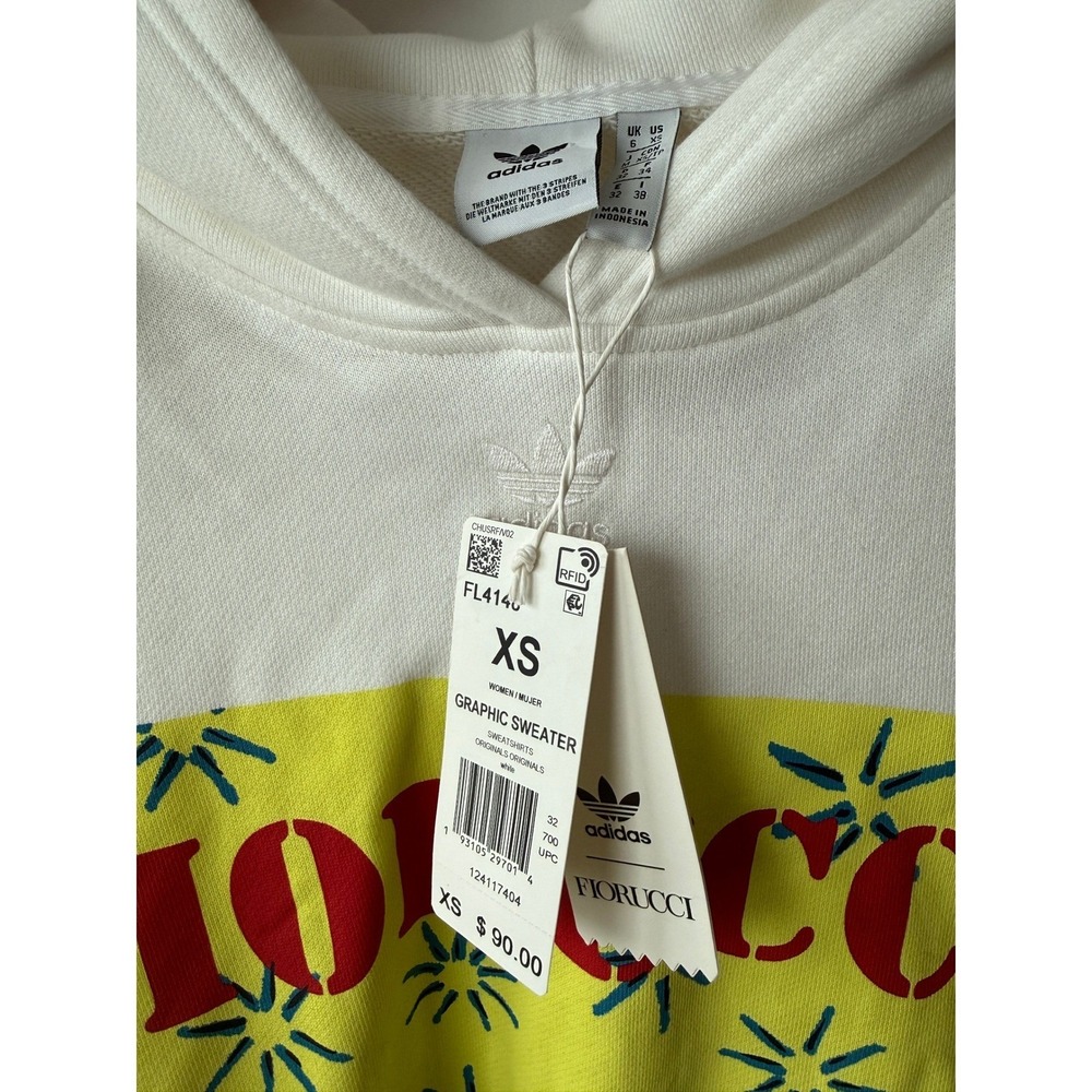 Adidas Fiorucci Women Graphic Hoodie White Yellow Alien Love XS New NWT - Picture 3 of 11